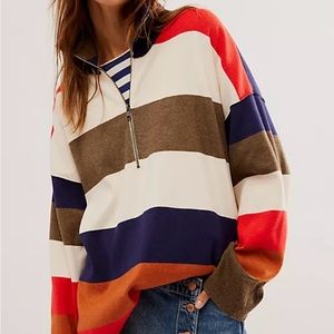 Coastal Stripe Pullover by Free People in White, Size: M